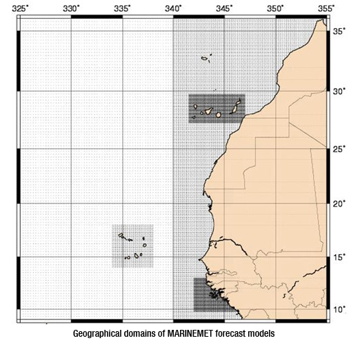 Geographical domains of MARINEMET forecast models