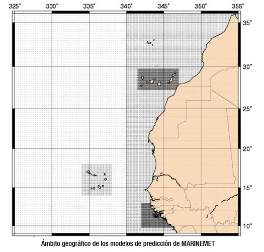 Ámbitos geográficos de los modelos de predicción de MARINEMET